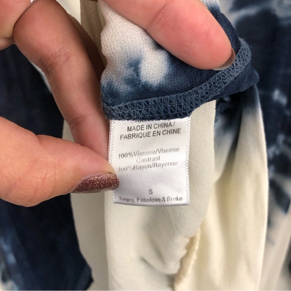 Young Fabulous & Broke Sheer Tie Dye Long Sleeve Cream and Dark Blue Size Small - Picture 5 of 5